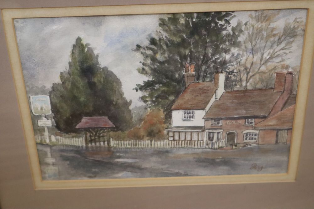 Philip Watts, watercolour, Plough, Lower Dicker, Winter, signed, 17 x 24cm